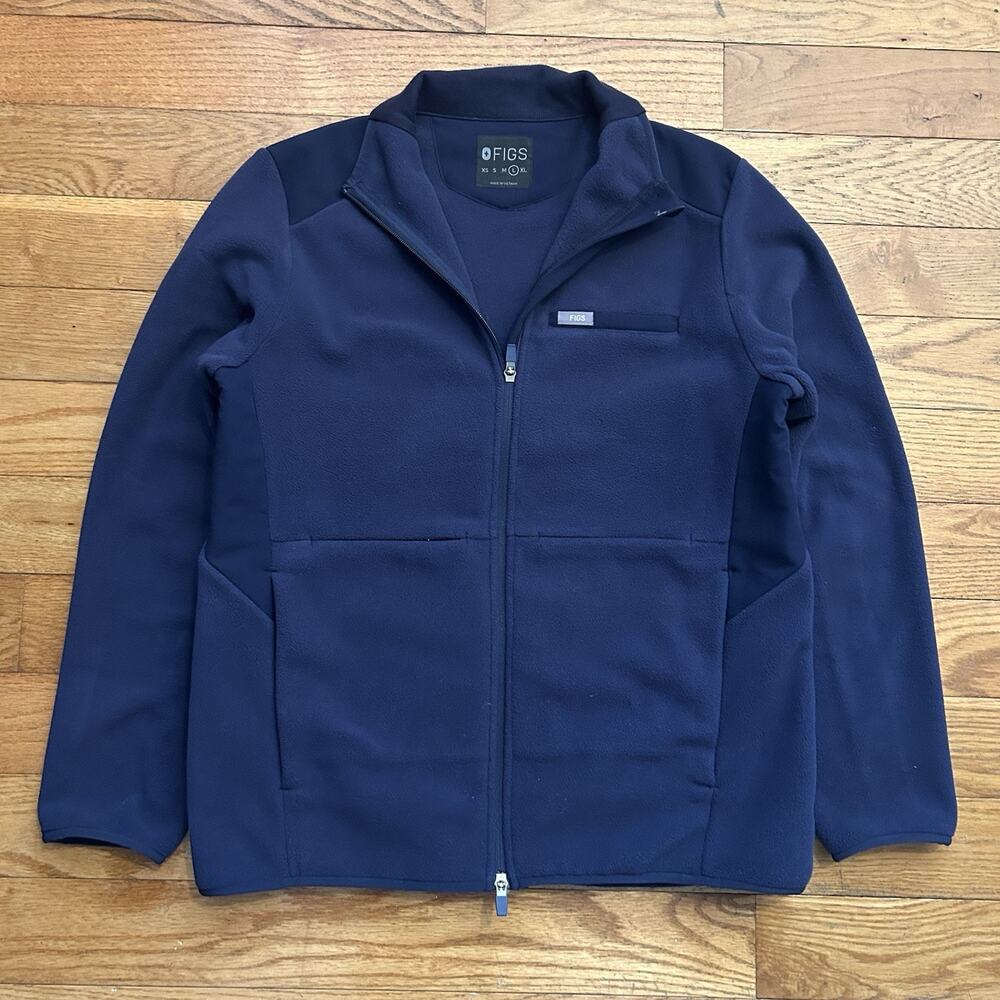 Figs On Shift Fleece Blue Full Zip Scrubs Jacket Womens Large